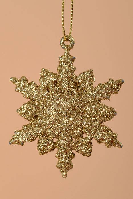 2.5" Glitter Snow Flake Ornament Gold Pkg/12