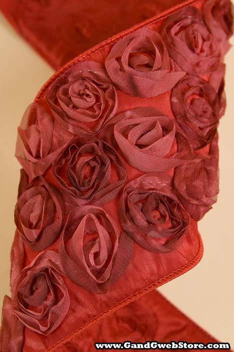 4" X 10yds W/love Knots Red