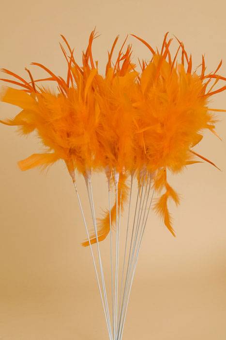 14" Owl Feather Spray Orange Pkg/12