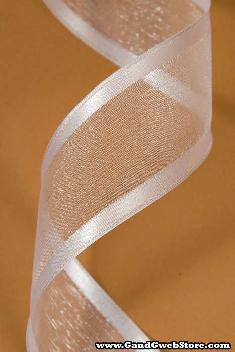 Wired Sheer Ribbon W/satin Edge White