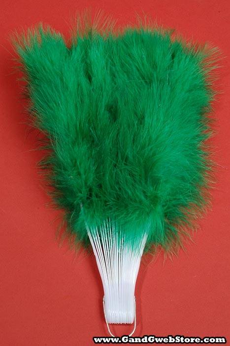 12" Folding Fan W/feather Green