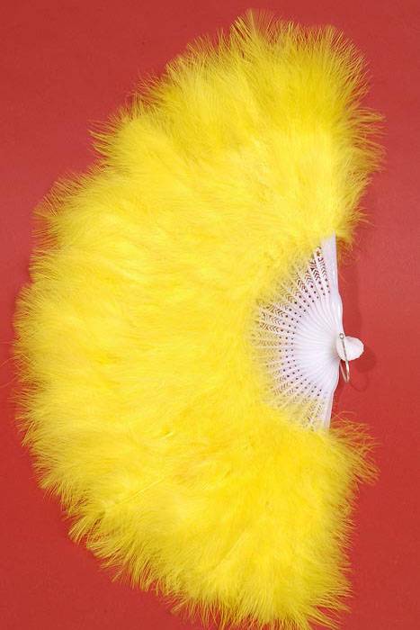 12" Folding Fan W/feather Yellow