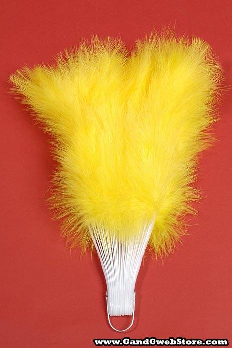 12" Folding Fan W/feather Yellow