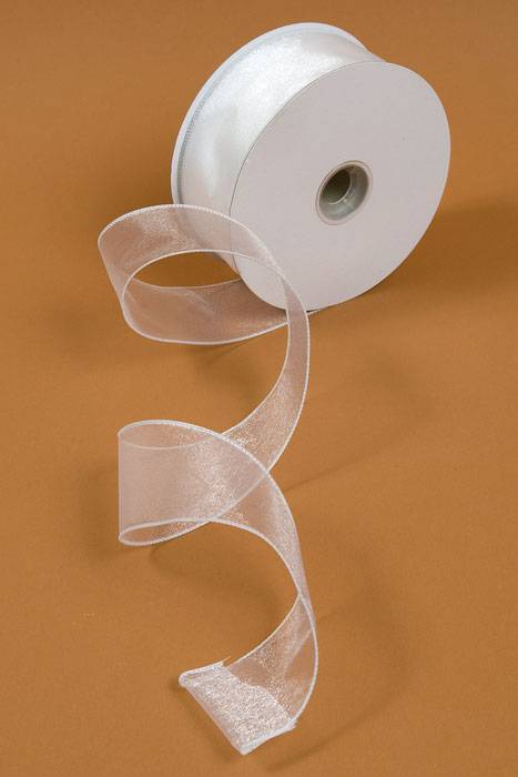 2.5" X 50yds Wired Sheer Spring Ribbon White