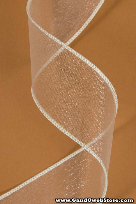 1.5" X 50yds Wired Sheer Spring Ribbon Ivory