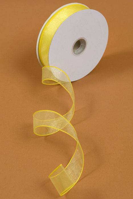1.5" X 50yds Wired Sheer Spring Ribbon Yellow