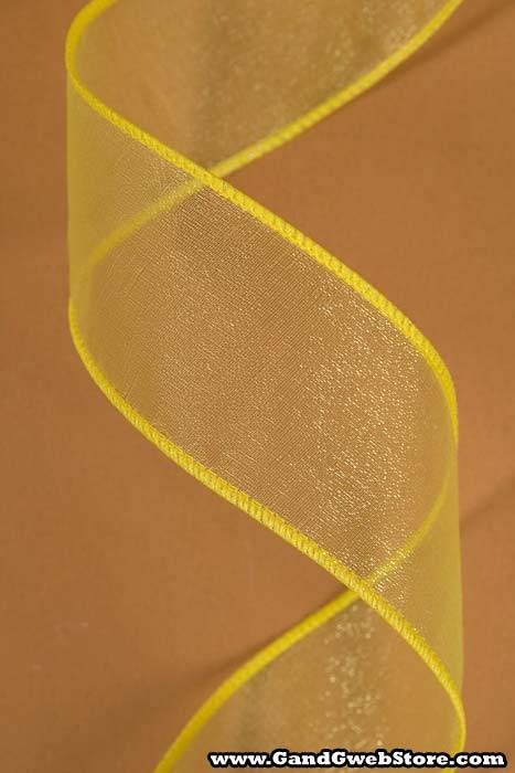 1.5" X 50yds Wired Sheer Spring Ribbon Yellow