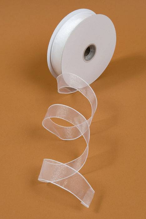 1.5" X 50yds Wired Sheer Spring Ribbon White