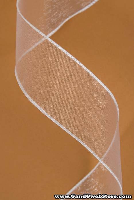1.5" X 50yds Wired Sheer Spring Ribbon White