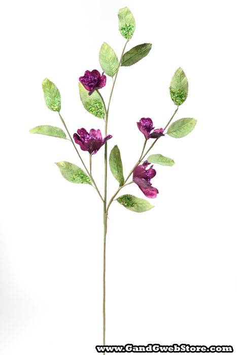 30" Glitter Velvet Dogwood Spray Purple