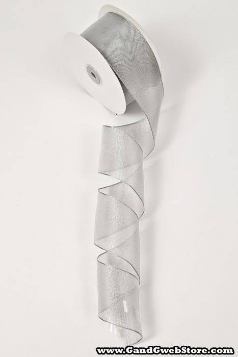 2.5" X 25yds Wired Ribbon Metallic Organza Silver