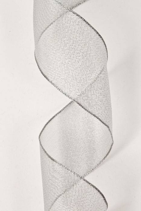 1.5" X 25yds Wired Metallic Organza Ribbon Silver