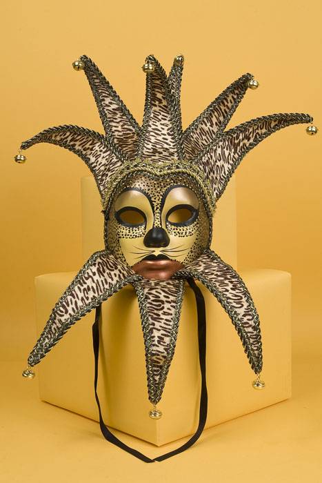 Glitter Tiger Mask W/bell Brown/black