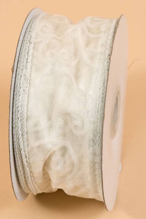 2" X 27yds Wired Sheer Ribbon Swirl Ivory