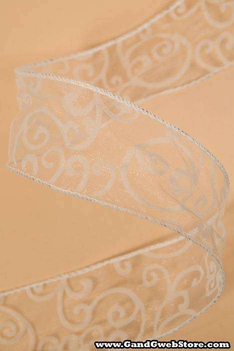 2" X 27yds Wired Sheer Ribbon Swirl Ivory