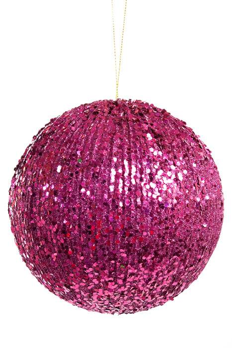 6" Grooved Glitter Ball Fuchsia