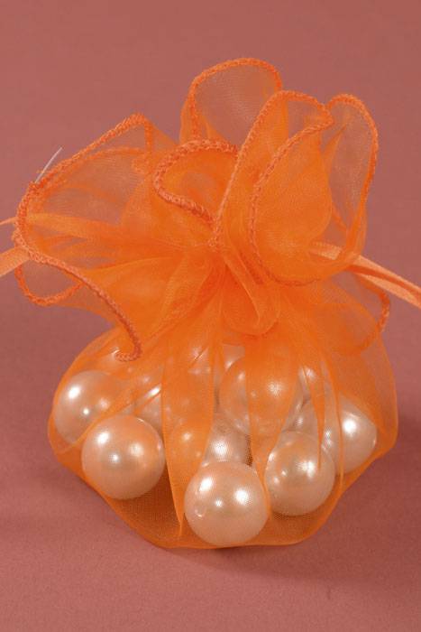 11" Round Organza Tie Pouch Ruffled Edge Orange Pkg/12