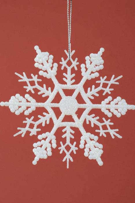 4" Glitter Snow Flake Ornament Cream Pkg/12