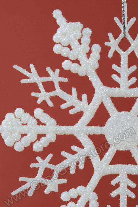 4" Glitter Snow Flake Ornament Cream Pkg/12