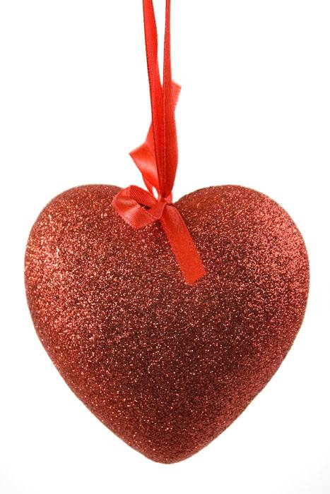 4" Glitter Solid Heart Hanging Red
