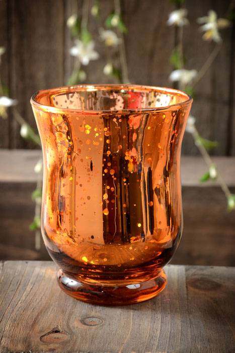4" Mercury Glass Candle Holder Amber