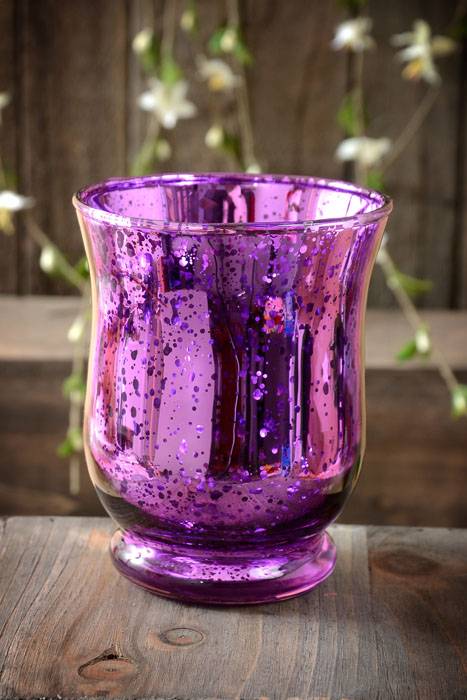 4" Mercury Glass Candle Holder Purple
