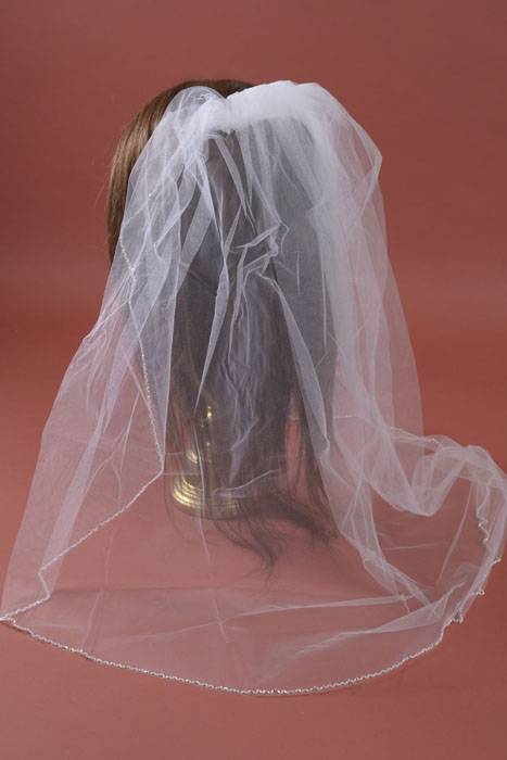 Single Layer Bead Chain Stitch Edge Veil White