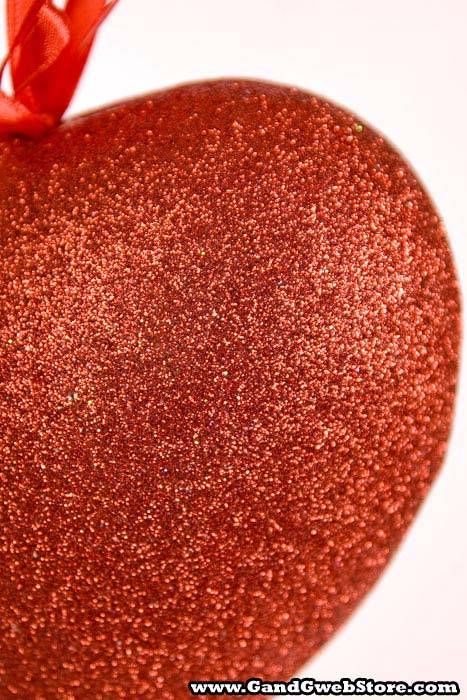 7.5" Glitter Solid Heart Hanging Red