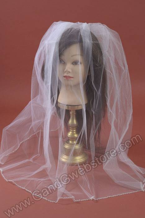 Single Layer Bead Chain Stitch Edge Veil White
