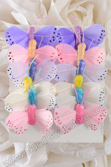 1" Mini Butterfly Assorted Pastel Colors Pkg/12