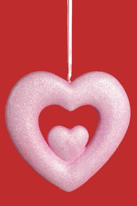 7.5" Glitter Double Heart Hanging Pink
