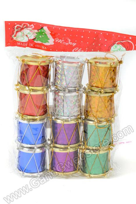 1.25" Laser Drum Ornament Assort Pkg/12