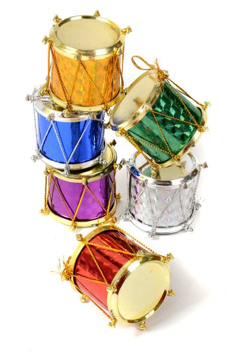 1.25" Laser Drum Ornament Assort Pkg/12