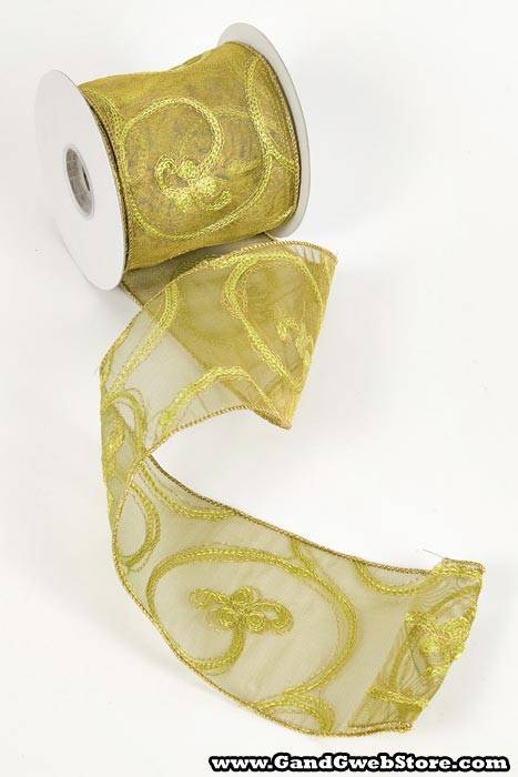 4" X 10yds German Tissue Swirl Embroidery Apple Green