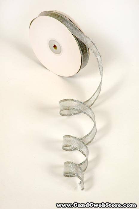 3/4" Wired Metallic Organza Ribbon W/iridescent Edge Silver X25yds