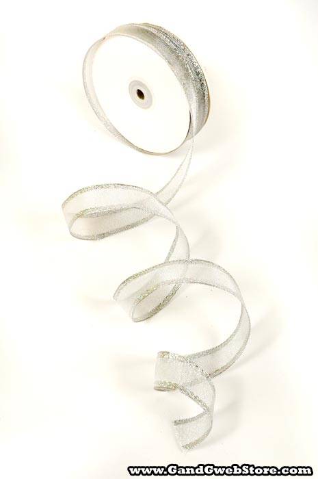 1" Wired Metallic Organza Ribbon W/iridescent Edge Silver X25yds