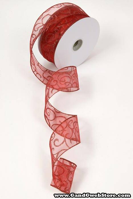 2.5" X 50yds Glitter Swirl Ribbon Red