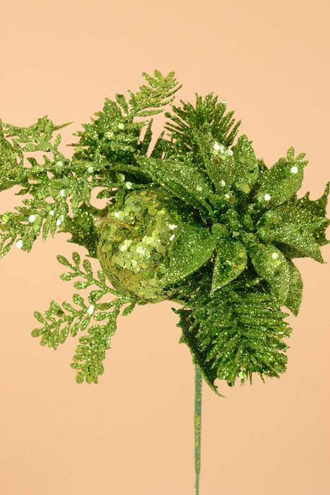 11" Glitter Poinsettia & Apple Pick Green Pkg/12