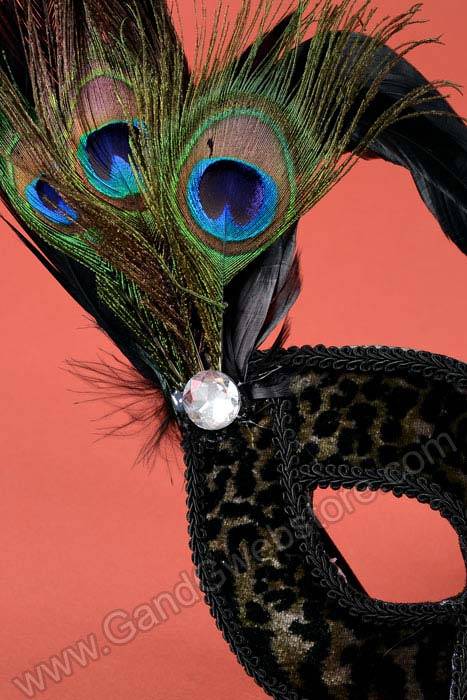 9.5" Velvet Mask W/feathers & Bead Brown/black