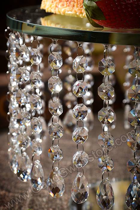 11.75" Round Glass Cake Stand W/acrylic Beads Clear