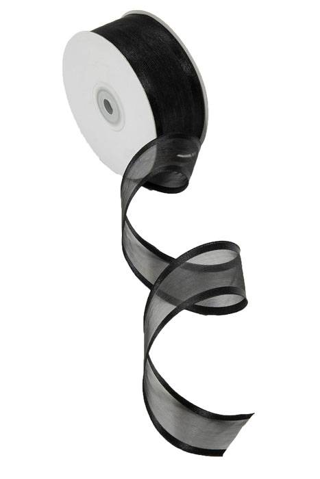 Wired Sheer Ribbon W/satin Edge Black