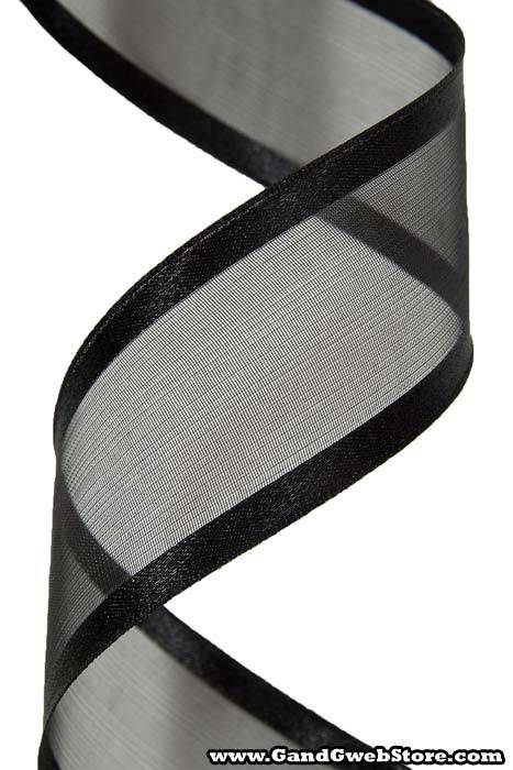 Wired Sheer Ribbon W/satin Edge Black