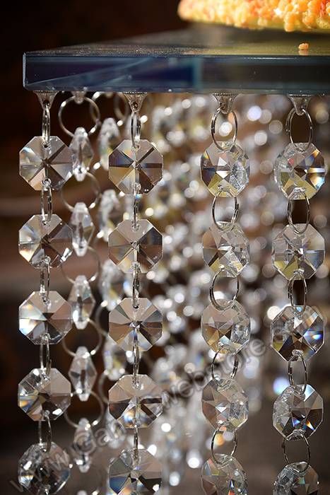 9.75" X 7.5" Squared Glass Cake Stand W/acrylic Beads Clear