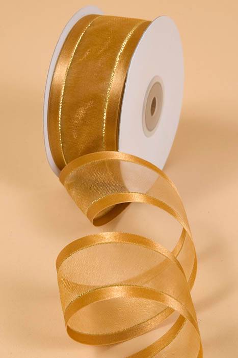 Sheer Satin W/gold Trim Ribbon - Gold