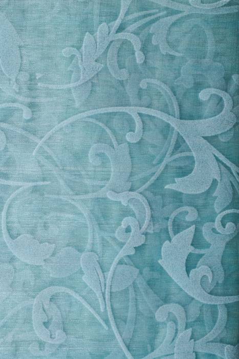 25" X 3yds Sheer/flocked Damask Sheet Light Blue