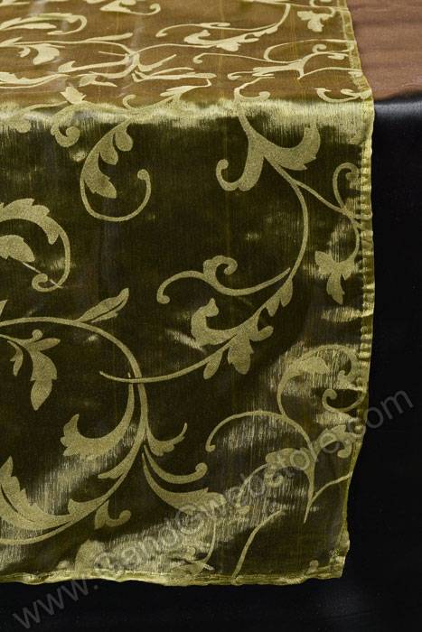 25" X 3yds Sheer/flocked Damask Sheet Moss Green