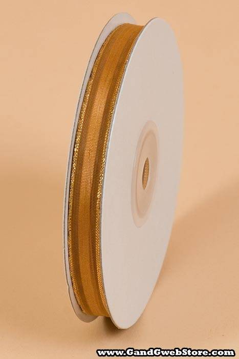 3/8" X 25yds Sheer Pull Bow W/gold Trim Gold