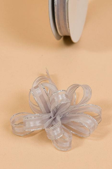 3/8" X 25yds Sheer Pull Bow W/silver Trim Silver