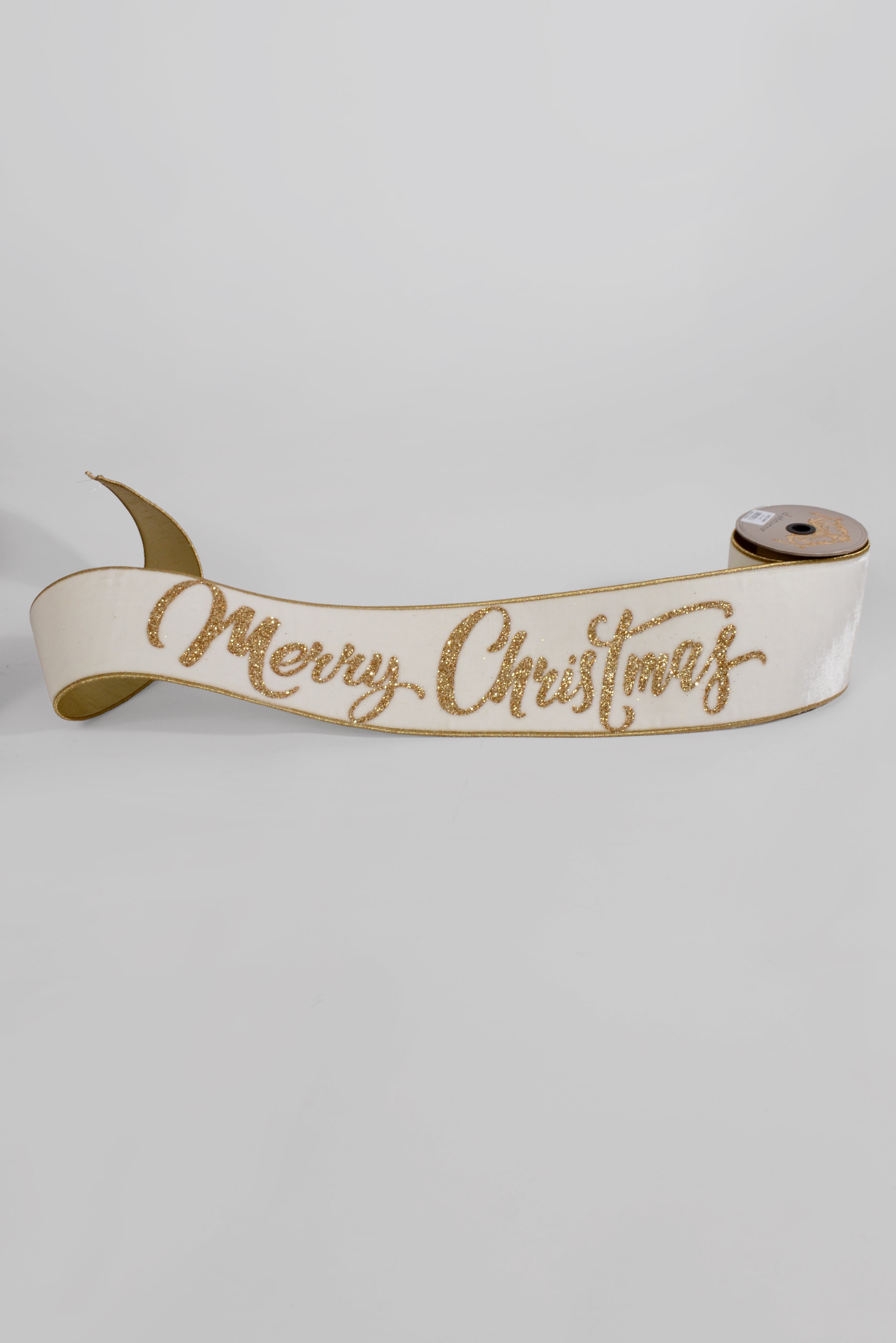 6" X 70" Velvet Gold Glitter Christmas Banner Winter White