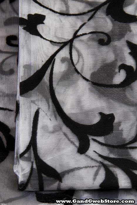 25" X 3yds Sheer Damask Sheet Black/white